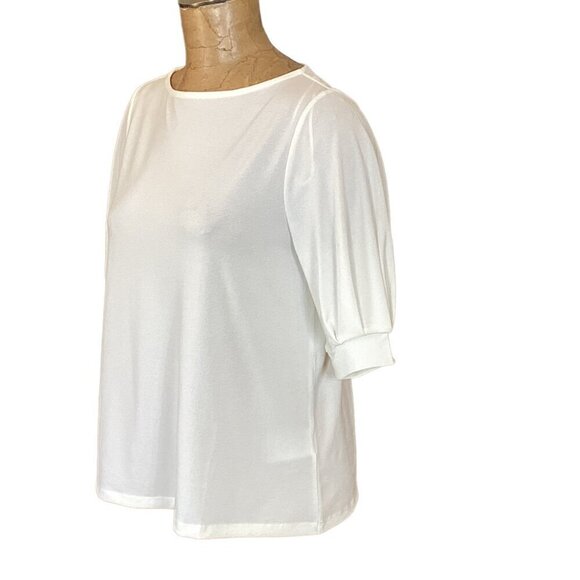 H&M Plain White Short/Half Balloon Sleeve Stretchy Top Sz M #87L - Picture 4 of 8